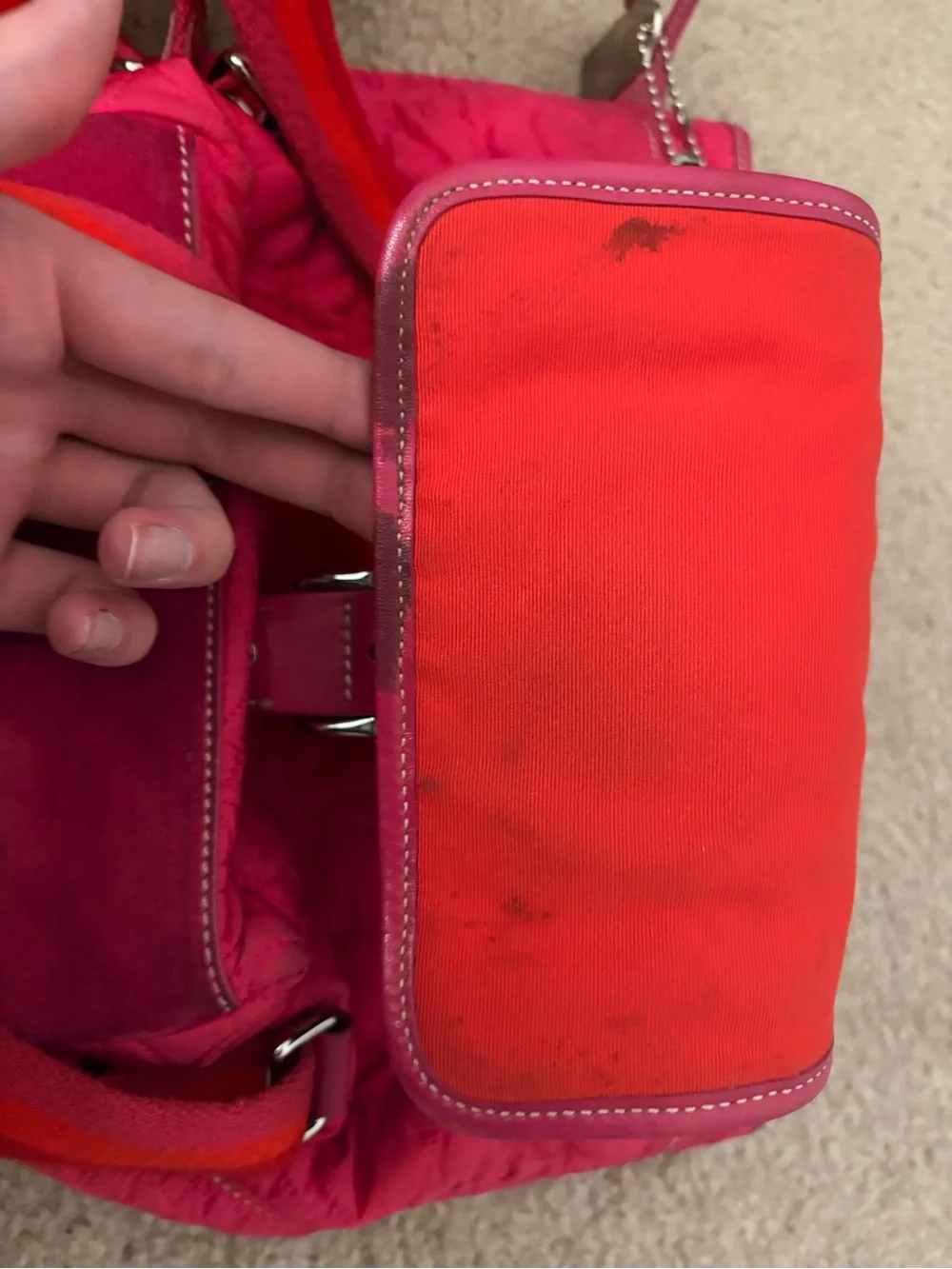 RARE Coach Quilted Hot Pink Drawstring Backpack with Contrast Straps